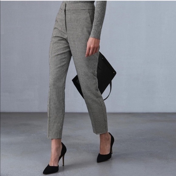 Reiss Azalea Houndstooth Lined Pants Black White 4 Preppy Dark Academia Career - Picture 1 of 9